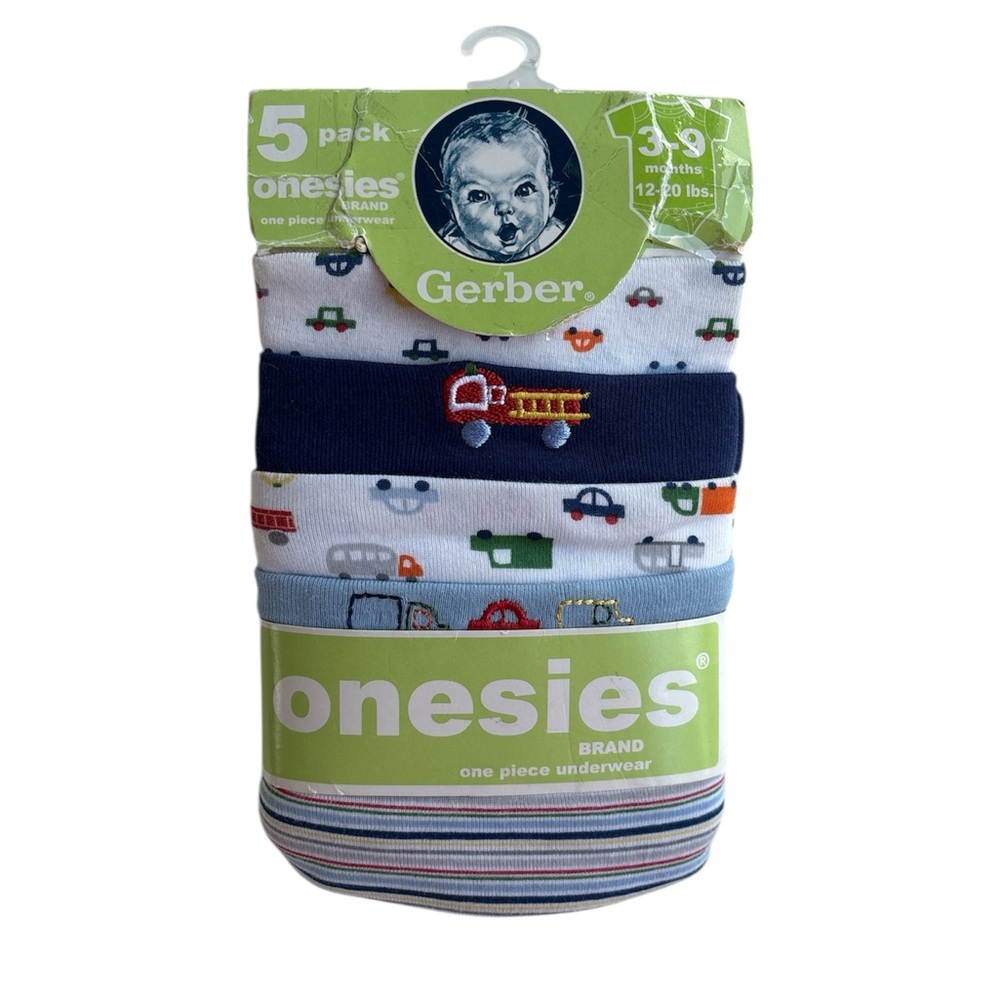 5-Pack Gerber Baby Boys Onesies Bodysuits Underwear Short Sleeve 3-9 Mo.